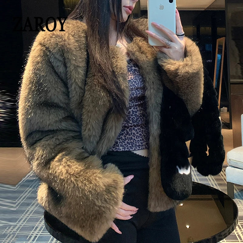 ZAROY Winter Women Faux Fur Coat Luxury Elegant O Neck Cardigan Fur Jackets Warm Shaggy Fur Overcoat Party Banquet шуба женская