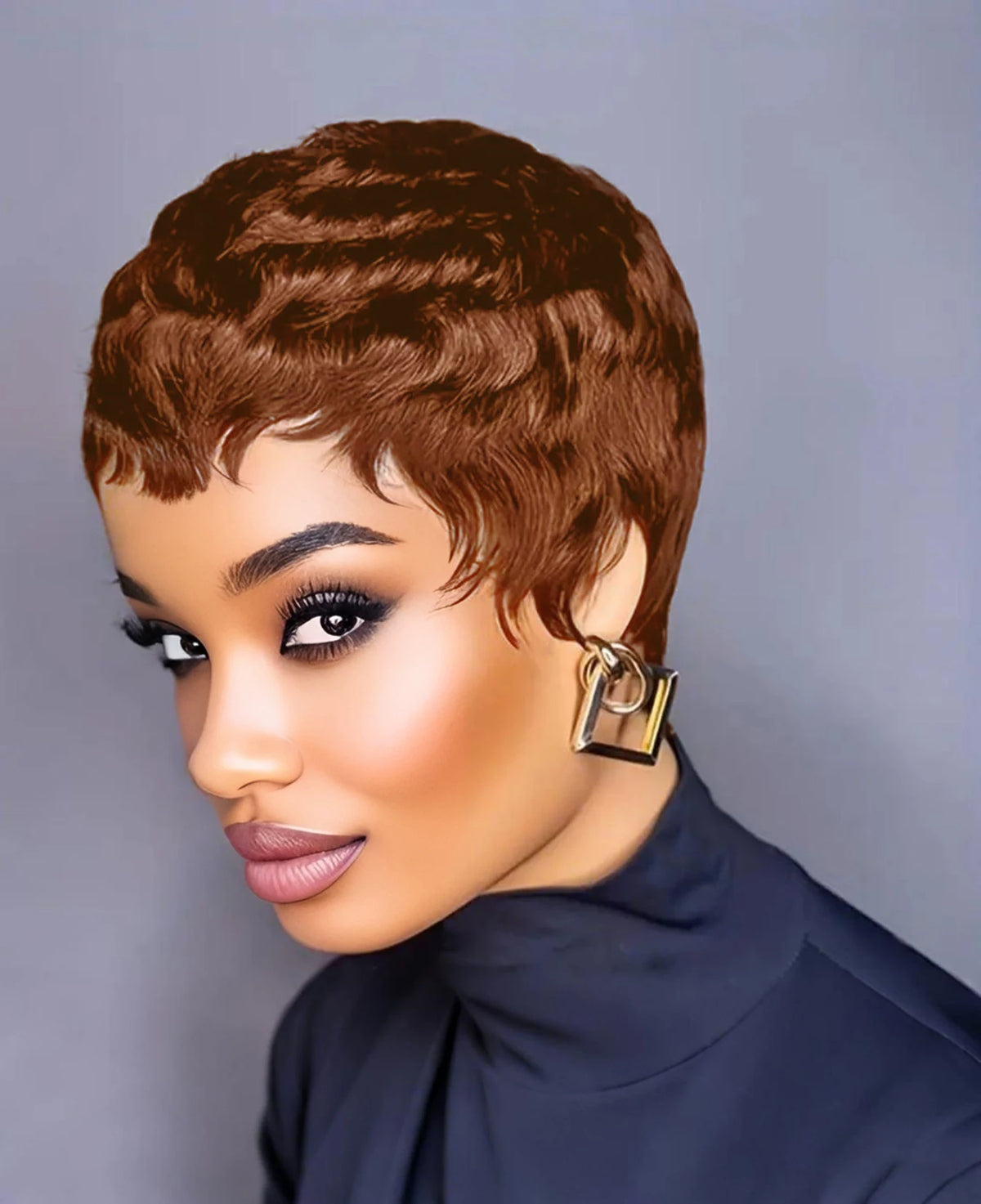 Short Human Hair Wigs with Bangs Short Pixie Wig Human Hair for Women Fashion Full Machine Wig Cheap Natural Black Burgundy Brow