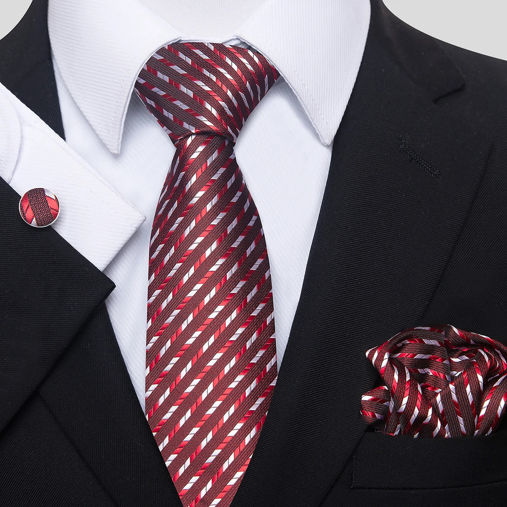 Jacquard Nice Brand Tie Pocket Squares Cufflink Set Necktie For Men Gold Striped Shirt Accessories Fit Wedding Luxury Party