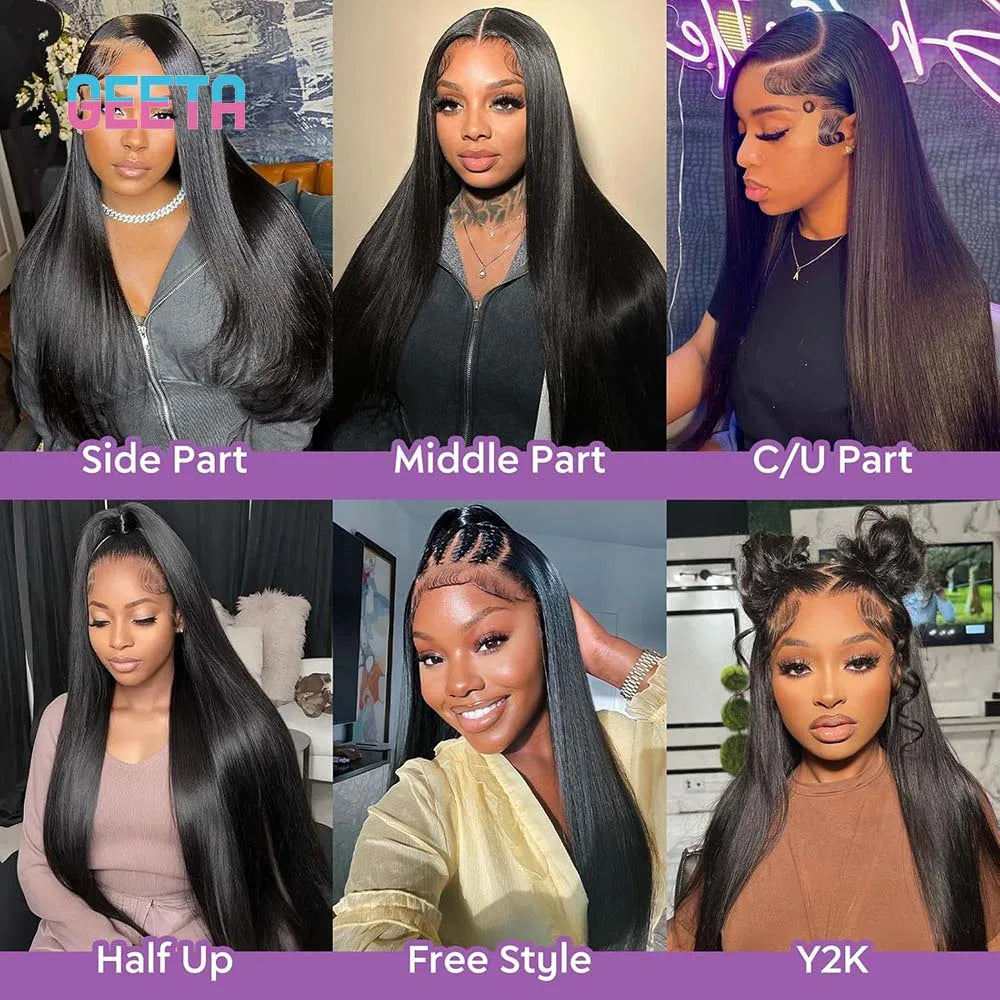 Geeta 200% Density HD Transparent 5X5 Lace Closure Wig Pre Plucked Bone Straight 13x6 Lace Front Human Hair Wigs for Black Women