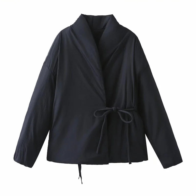 Upgraded Thick Wrap Front Tie Padded Jacket Kimono Style Collar Long Sleeve Loose Warm Daily Women Coat 2026 Winter Cotton Coats