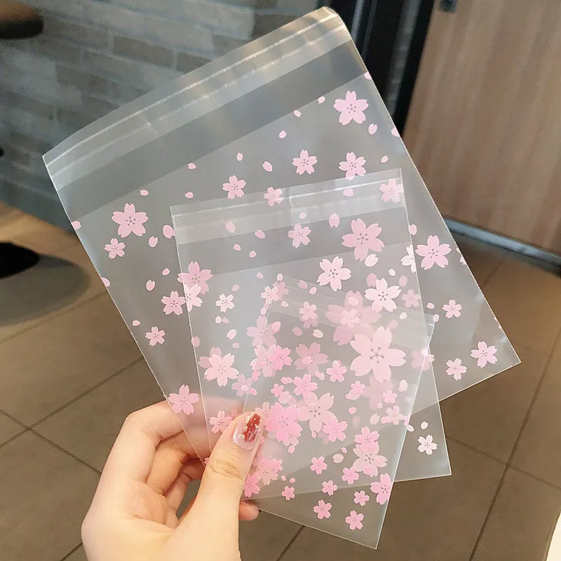 100pcs Transparent Cherry Blossom Packaging Bags Fresh Bags Dustproof Bags Candy Biscuits Jewelry Packaging Bags Reusable DIY