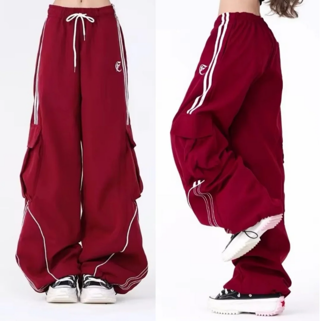 Y2K Black Striped Women Cargo Pants Korean Fashion Wide Leg Baggy Trousers Streetwear Autunm Harajuku Hip Hop Oversized Loose