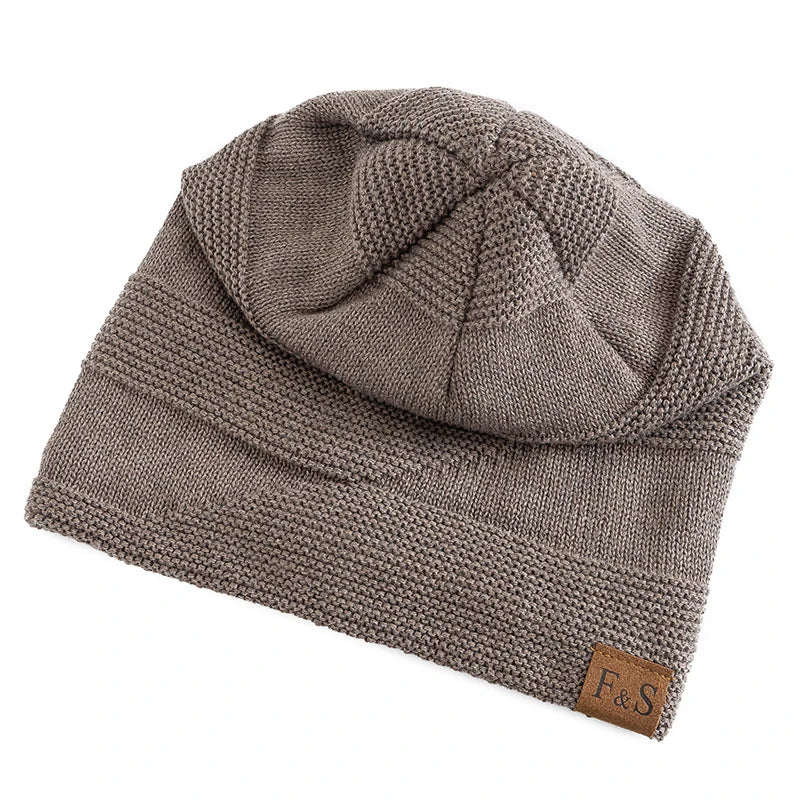 Hot Sale Unisex Classic Slouchy Winter Hats Plush Fur Lined Warm Beanie Cap Men Women Casual FS Label Decor Winter Knitted Hats
