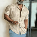 Men's Boho Tribal Geometric Print Short Sleeve Shirt, Vintage Aztec Ethnic Pattern Casual Button Down for Spring & Summer