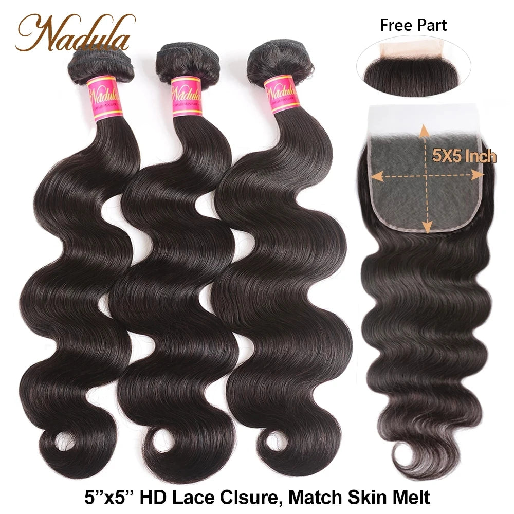 Nadula Hair Hd Lace Closure Brazilian Body Wave Bundles With Closure 4x4 Lace Closure Brazilian Hair Weave Bundles With Closure