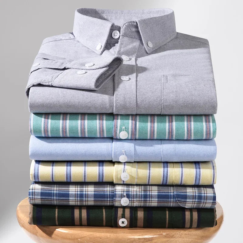 New 100% Cotton Men's Shirt Long Sleeve Casual Fashion Soft Social Business Solid Color Oxford Shirt 7XL 8XL