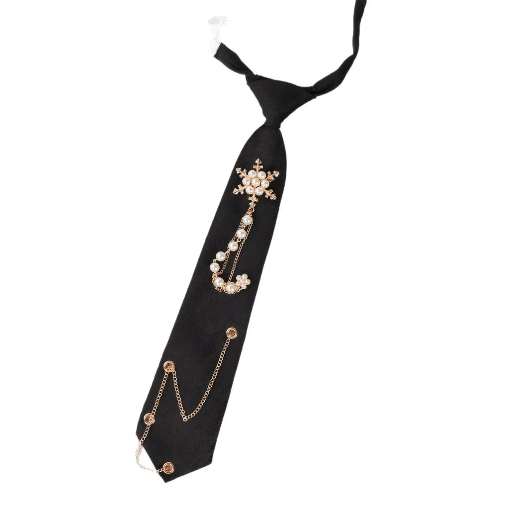 Chain Decoration Pearl Star Tie College Style Student Tie Simple Women Personalized Wedding Fashion Pink Black Ties Accessorries