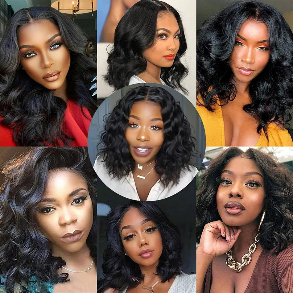 5X5 High 250 Density Body Wave Transparent Ready To Go Pre Plucked Short Bob Wig Glueless Human Hair Wigs For Women Loose Body