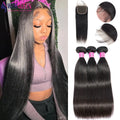 22 24 26 Inch Human Hair Bundles with Closure Straight Bundles Human Hair With 4x4 Closure 100% Unprocessed Raw Hair Bundles