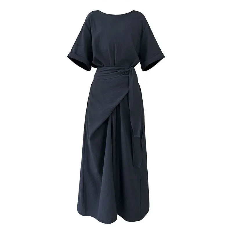 Dress for Women Korean Style Fashionable Casual Strap Short Sleeved Summer New Item with Waist Cinching for Slimming Effect
