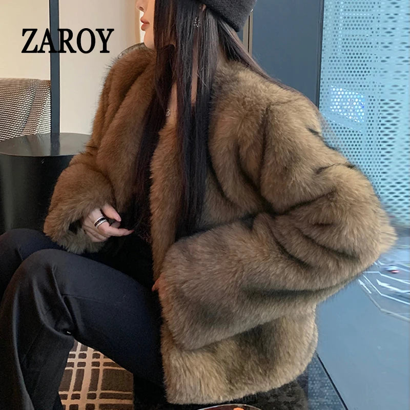 ZAROY Winter Women Faux Fur Coat Luxury Elegant O Neck Cardigan Fur Jackets Warm Shaggy Fur Overcoat Party Banquet шуба женская