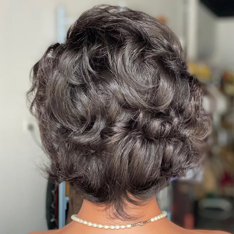 200% Density High Quality Curly Pixie Cut 13x4 Lace Frontal Wavy Wigs Virgin Human Hair Soft Natural Look Easy Style Comfort