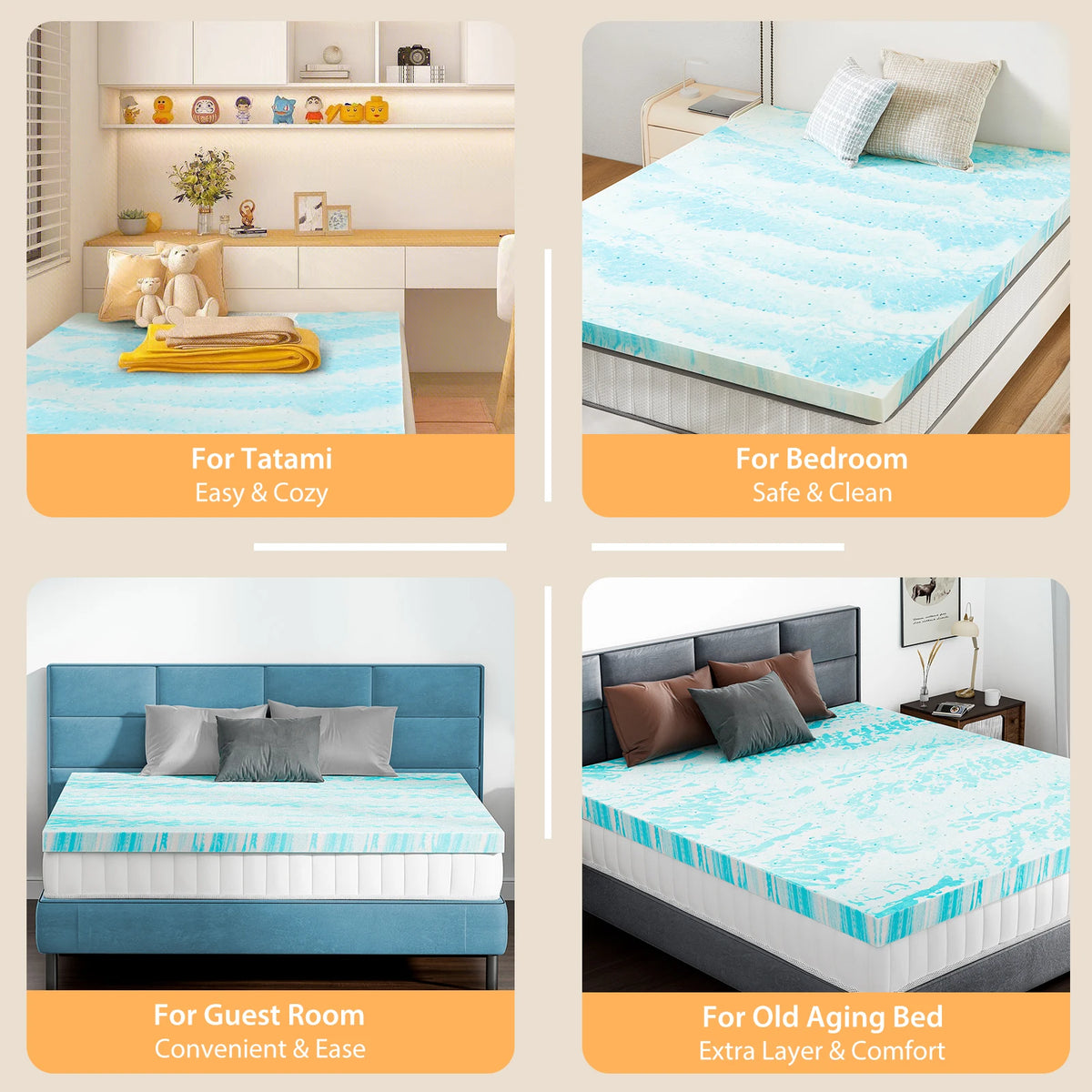 JHK 2-4 Inch Gel Memory Foam California King Mattress Topper  Cooling Mattress Soft and Breathable Bed Topper Bedroom Furniture