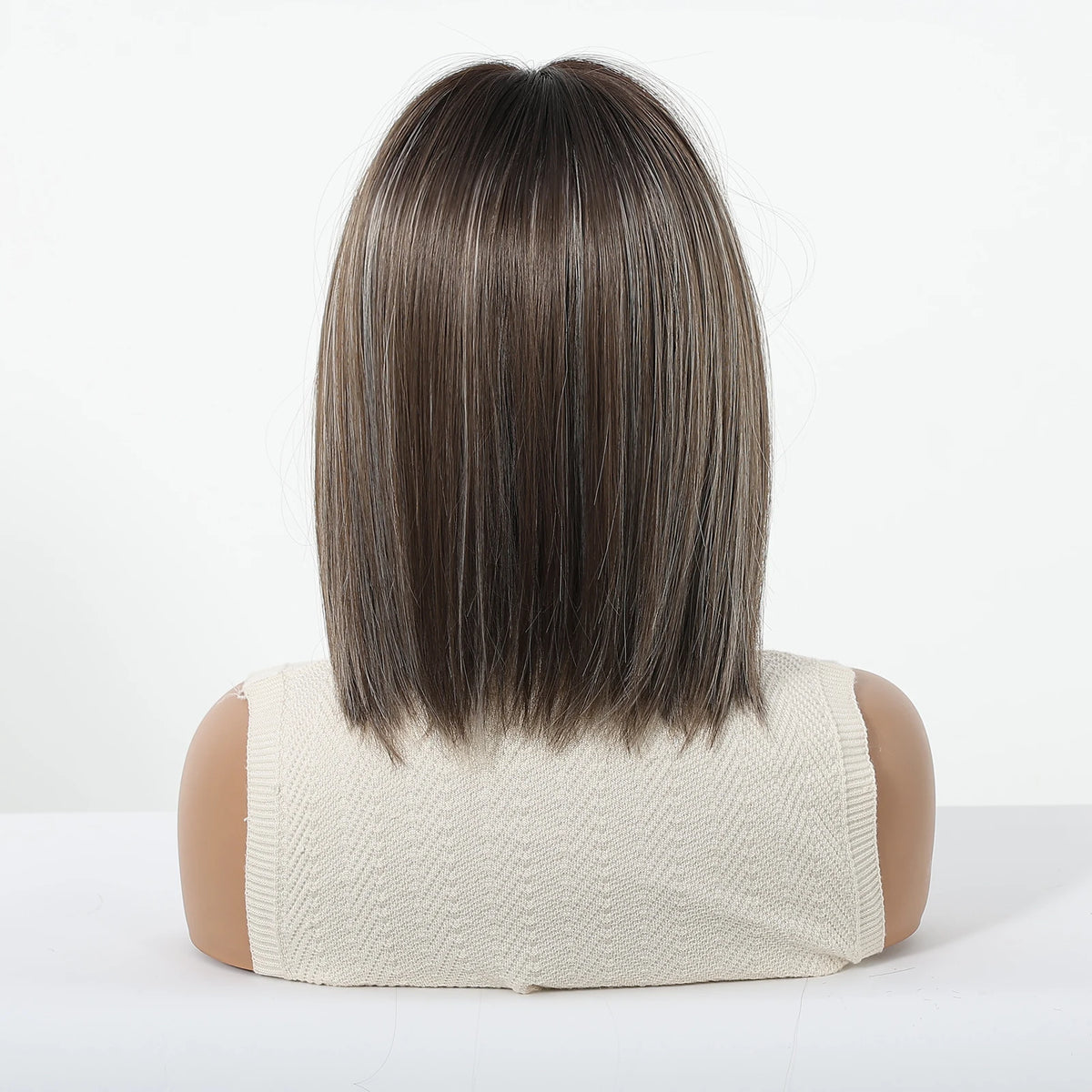 Brown Synthetic Wigs With Bangs Short Straight Bob Wigs For Women Daily Party Natural Looking Heat Resistant Fiber Fake Hair