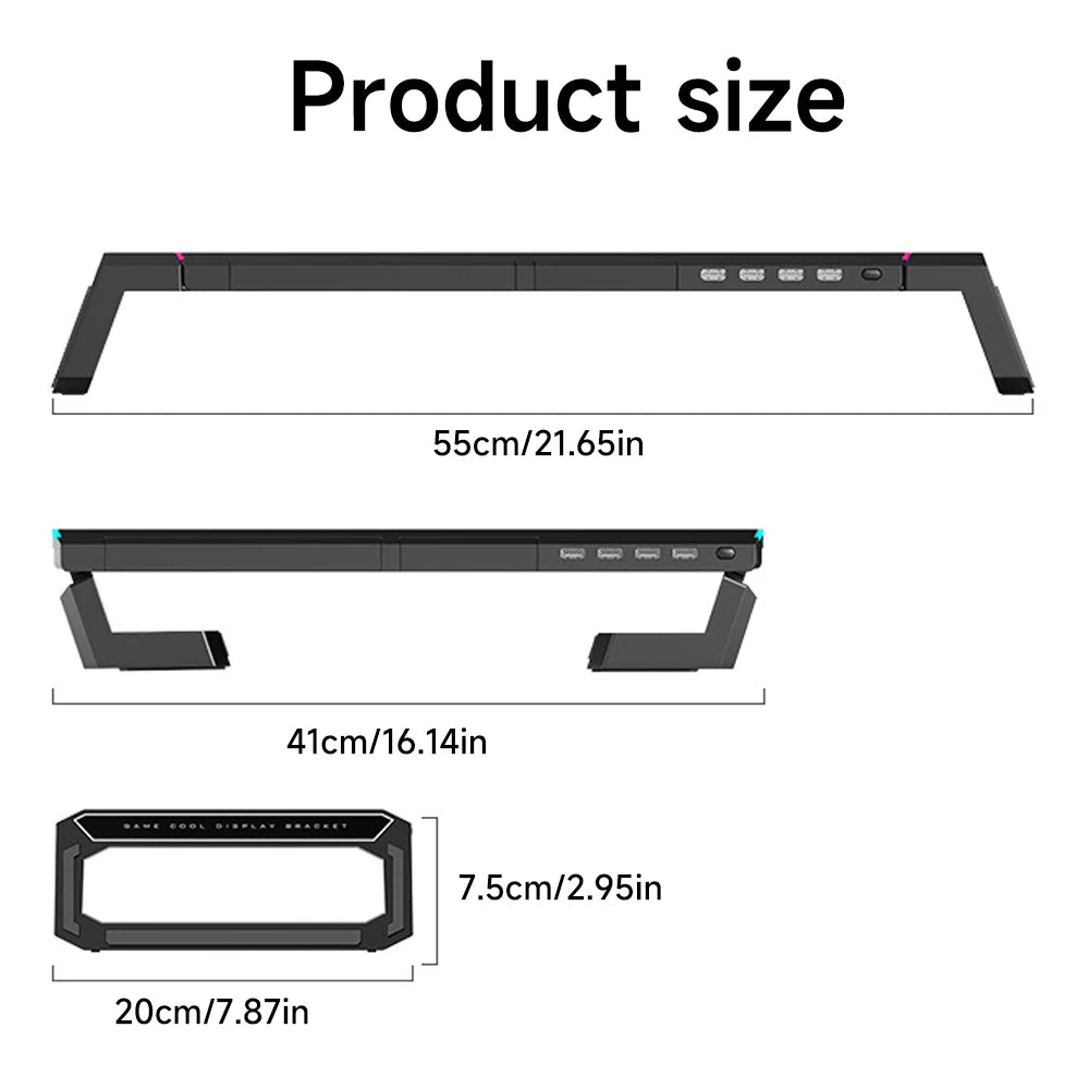 PC Monitor Stand with 3.0 USB Ports Data Transfer Charging Desktop Height Stand Office Laptop Keyboard Stand Storage Shelf Board
