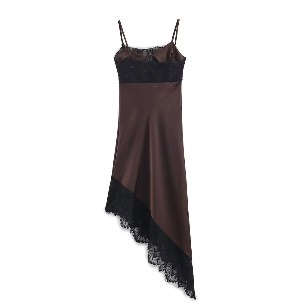 Talenza Vintage Lace Dress Fashion Asymmetrical Lace Patchwork Satin Strapless Dress Sexy High-Waisted Women Party Evening Dress