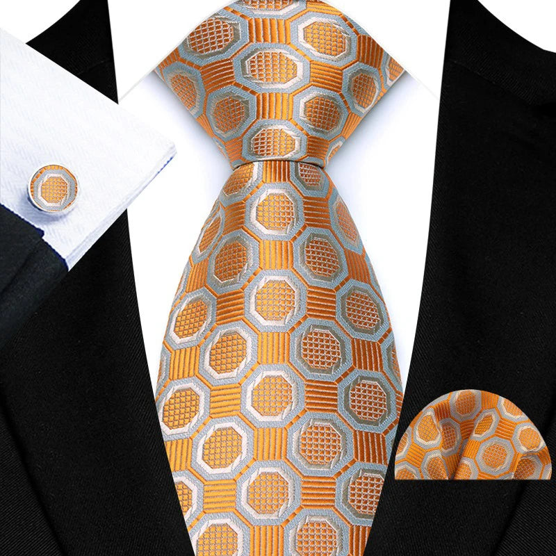 Luxury Brand Design Tie for Men Tie Set Classic Plaid Necktie Cufflinks Handkerchief Set For Formal Wedding High Quality Gravata