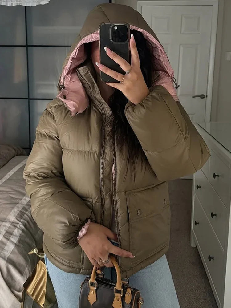 Lightweight Puffer Women's Warm Down Jacket Hooded Jackets Oversized Casual Chic Cotton Coat 2025 Winter New Female Outerwear