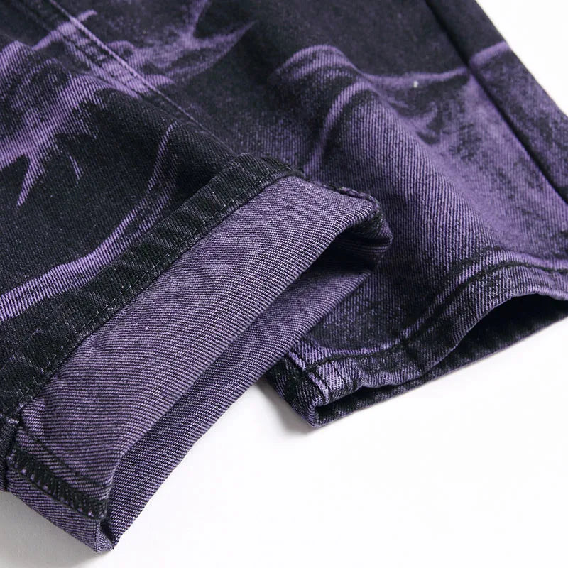 Retro Purple Black Ripped Jeans High Street Korean Version Jeans Y2k Baggy Jeans Stacked Jeans Mens Cargo Pants