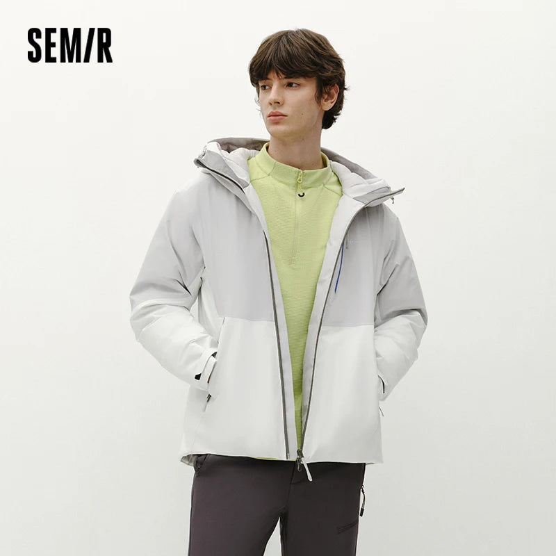 Semir Men Down Jacket 90 Percent Down Fill Rain Resistant Breathable Abrasion Resistant Outdoor Color Block Hooded 2026 New