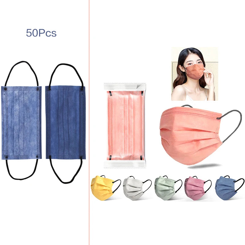 50Pcs 3/4 Layer Mask Face Masks Melt Blown Cloth Disposable Safety Anti-Dust Protective Masks Adults Non-wove Earloop Masque