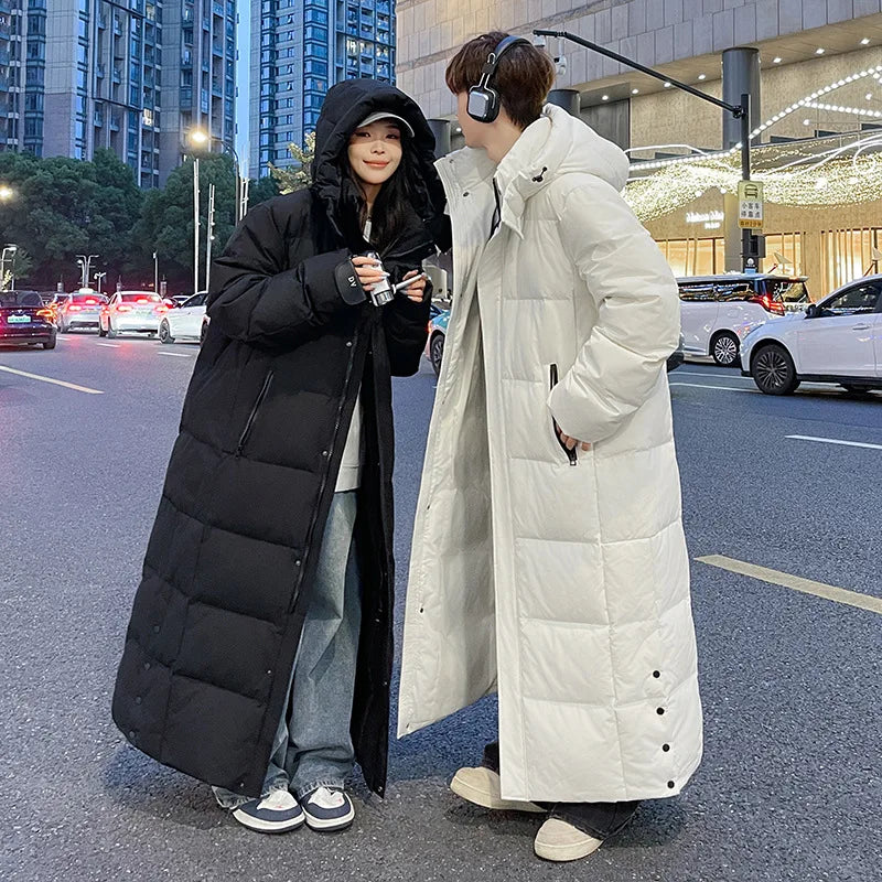 Zipper Down Coats Men Hooded Jackets Down Coat Cardigan Covered Button Outerwear Winter 2025 High Street Pockets Spliced
