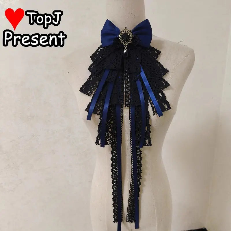Subculture Gothic Black Lace Bow Court Elegant Drool Towel Lolita Tie Neck Accessory Dark Harajuku Y2K Spice Girls Punk Rock Tie