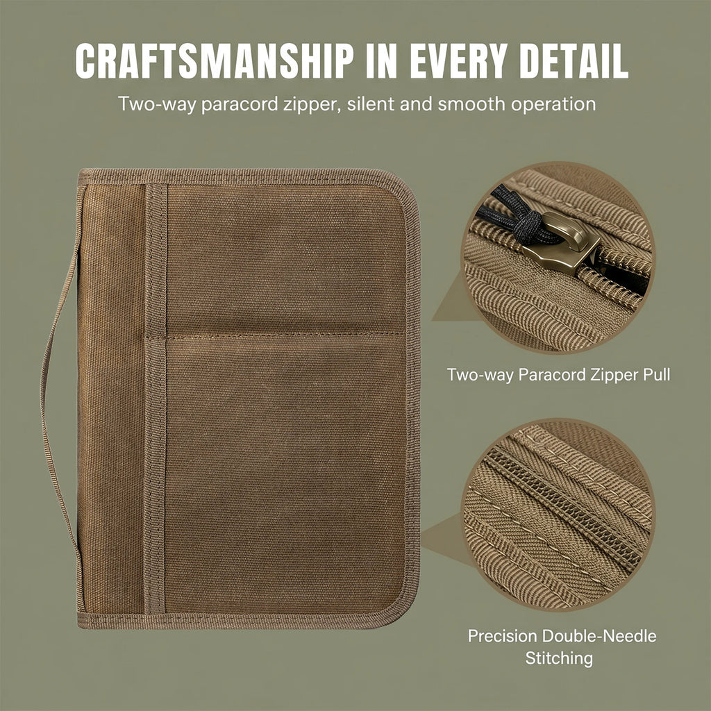 Tactical A5 Notebook Cover EDC Organizer Journal Case Zippered Sketchbook Waxed Canvas Cover with Pen Holder for Outdoor Hunting