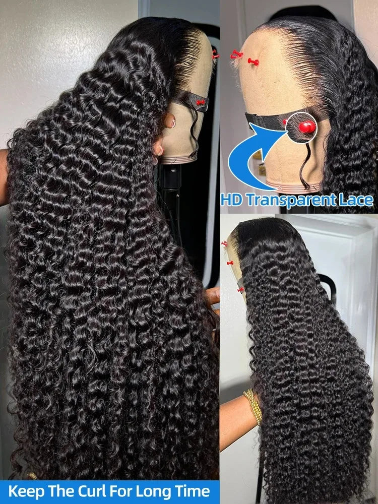 250 Density 100% Human Hair 46 Inch Water Wave Curly 13x4 13x6 Hd Lace Front Wigs Black Pre Plucked Deep Wave 360 Lace Front Wig