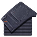 Gray Jeans Men's Fashion Spring Autumn Casual Elastic Trousers Classic Straight Business Work Vintage Washed Denim Pants