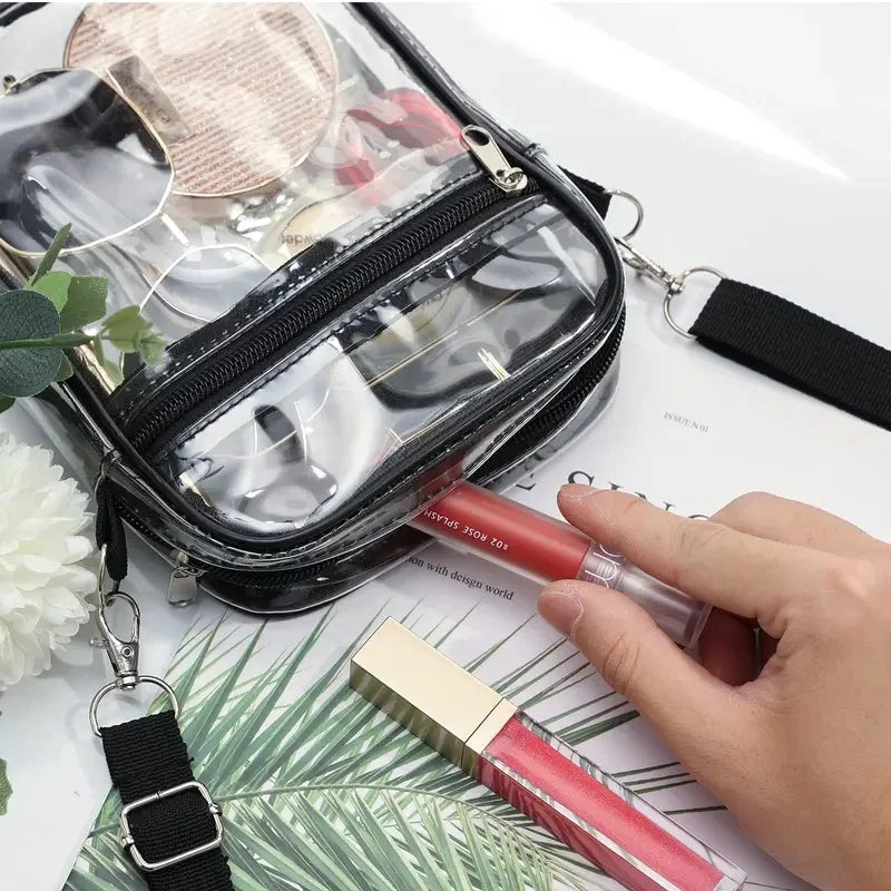 Women Clear Shoulder Bag Stadium Approved PVC Concert Transparent Purse Simple Crossbody Bag With Front Pocket Casual Handbag