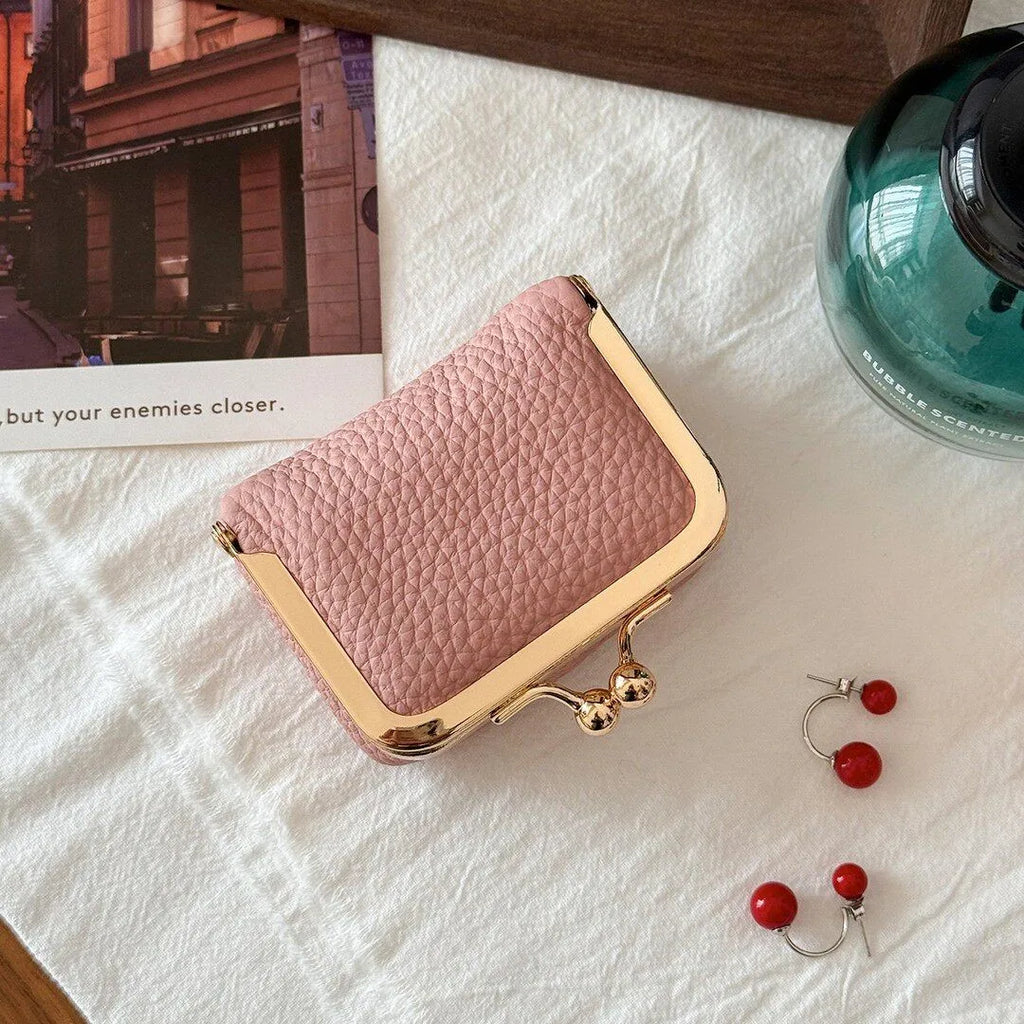 Litchi Grain Mini Bag, 2 Sizes Available, Retro Metal Kiss Lock, Portable Jewelry Pouch for Rings, Earrings & Necklaces Coin Pur