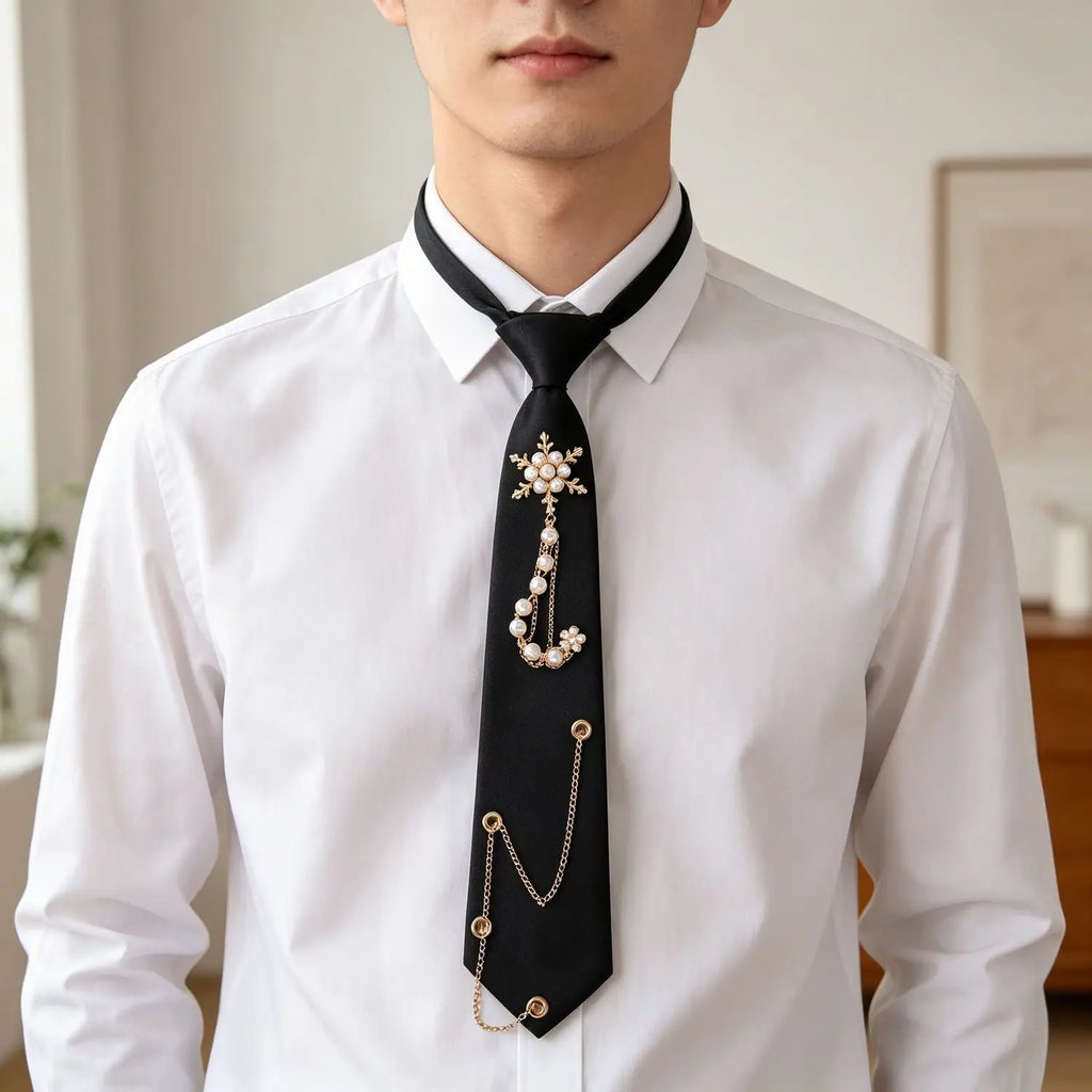 Chain Decoration Pearl Star Tie College Style Student Tie Simple Women Personalized Wedding Fashion Pink Black Ties Accessorries