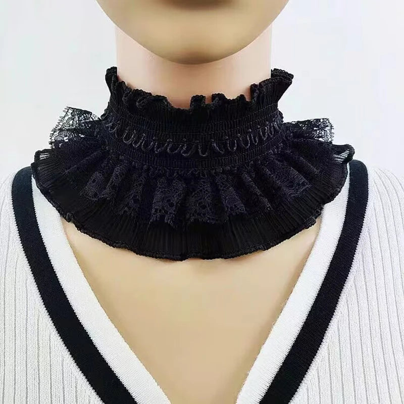 White Black Ruffle Elastic Lace Fake Collar Scarf High Neck Collar Pullover Elegant Neck Cover False Collar Clothing Accessories
