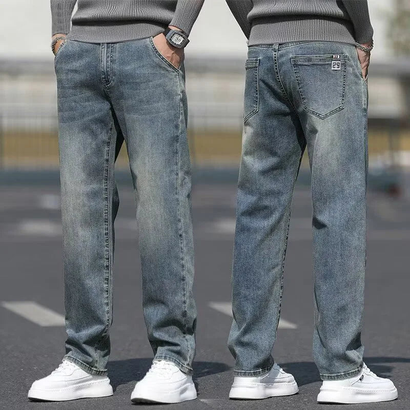 2026 New Men Baggy Straight Fashion Versatile Casual Pants Male Summer Thin Breathable Denim Pants Daily Classic Blue Trousers