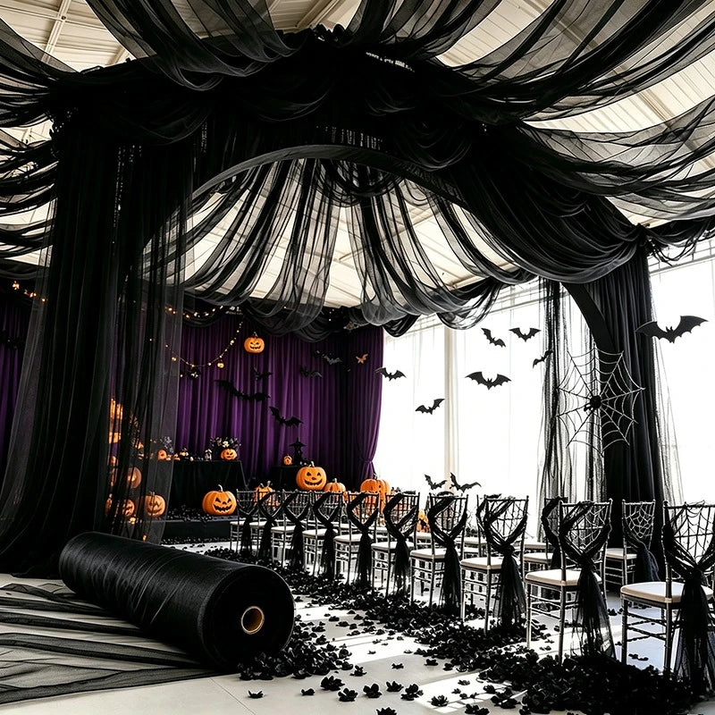 5000cm Halloween Decoration Black Creepy Gauze Cloth DIY Window Table Door Net Spooky Fancy Dress Party Haunted House Wall Decor