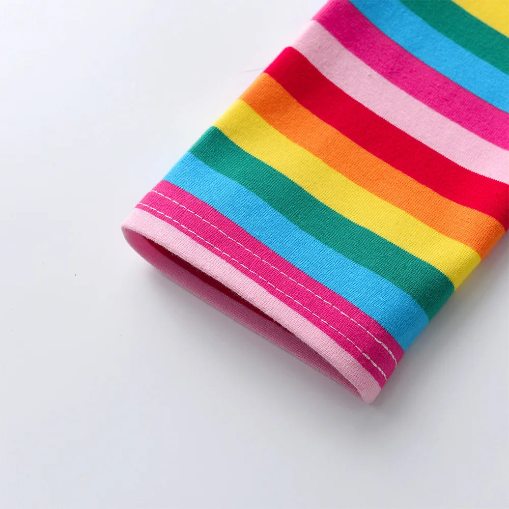 DXTON Girls Rainbow Striped Trousers Kids Cotton Casual Leggings and Pants Girls Tights Pencil Pants Children Clothing 2-12 Yrs