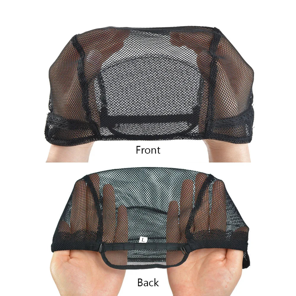 1Pc Wig Cap Mesh Weaving Caps Black/Beige Stretchable Front Double Lace Wig Caps with Adjustable Straps for Making Wigs