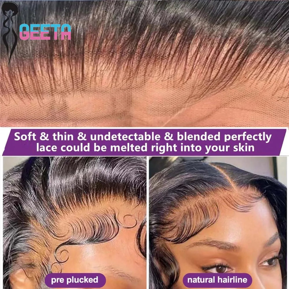Geeta 200% Density HD Transparent 5X5 Lace Closure Wig Pre Plucked Bone Straight 13x6 Lace Front Human Hair Wigs for Black Women