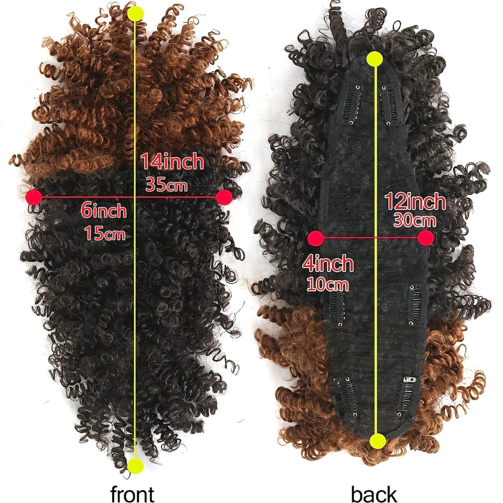 Chic Afro Curly Mohawk Wig with Brown Bangs - Transformative Clip-In Ponytails for Women - High Puff Afro Bun Style - Lustrous S