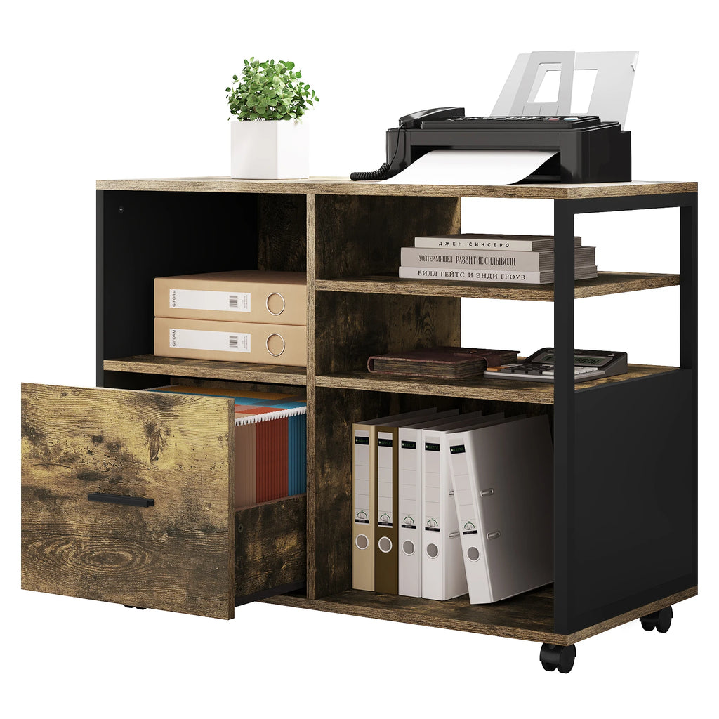 WOLTU Movable File Cabinet Rolling Container with Wheels Drawers Printer Table Hanging File Office Cabinet for Documents