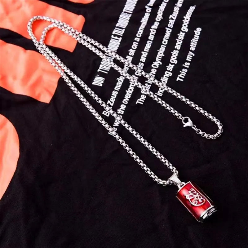 Coke Can Pendant Men's Personality Cool Hip-hop Necklace European and American Couple Internet Celebrity Accessories Wholesale