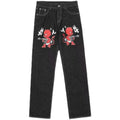 Cross Pattern Design White Flash Fashionable Element Baggy Denim Pants Daily Commute Necessary Minimalism Straight Leg Jeans