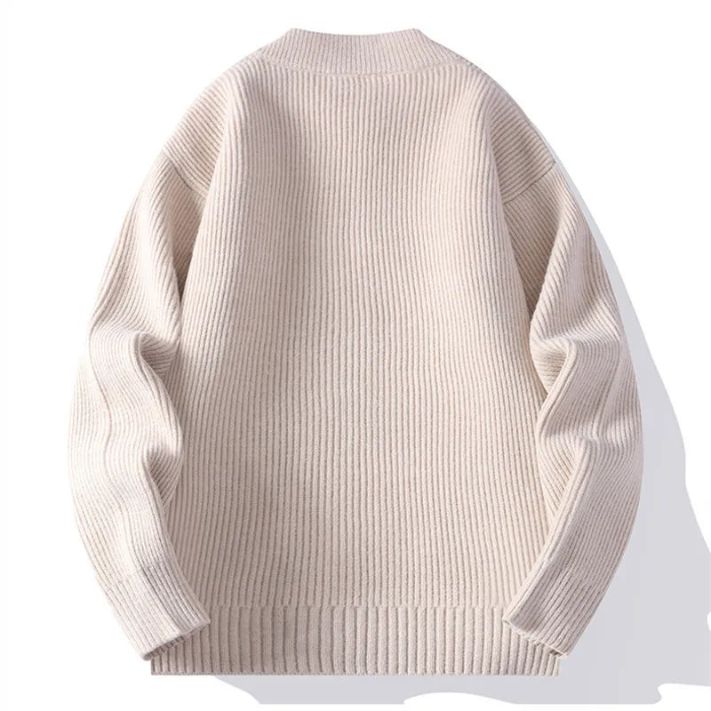 Autumn Winter Youthful Vitality Knit Sweatercoat Men Stand Collar Loose Casual Knitted Cardigan Mens Chic Casual Sweater Jackets