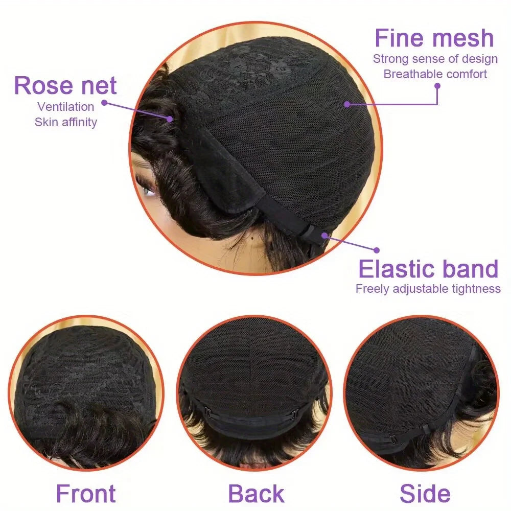Short Finger Wave Human Wigs Remy Hair Pixie Cut Wig Human Hair Wig For Women Machine Made Wig
