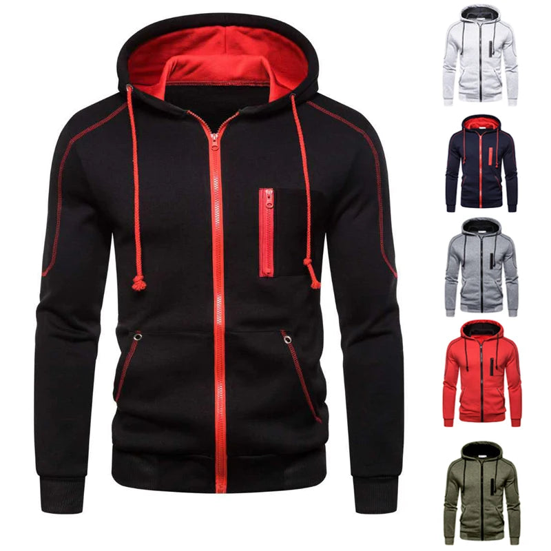 Men's Long Sleeve Zip Up Hoodie Casual Athletic Sweatshirt Hooded Jacket with Pockets Spring Fall Warm Fleece Lined Coat Outwear