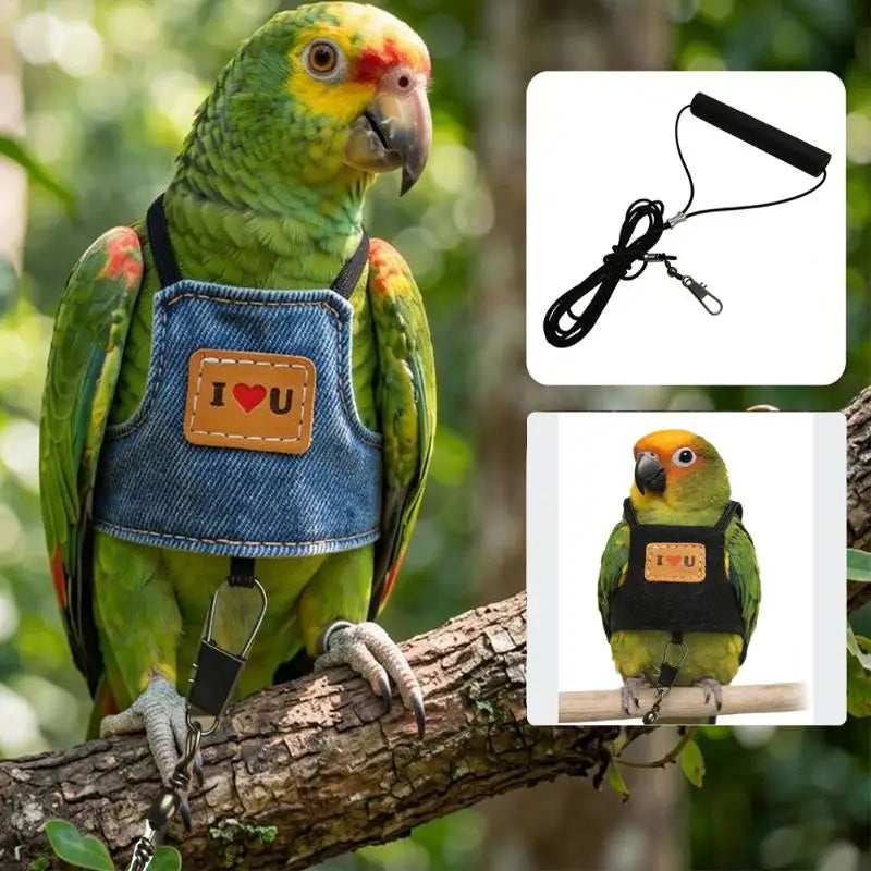 New Cowboy Parrot Flying Harness Comfortable Safety Bird Harness Vest Small Medium Parakeet Outdoor Flying Training Rope Leash