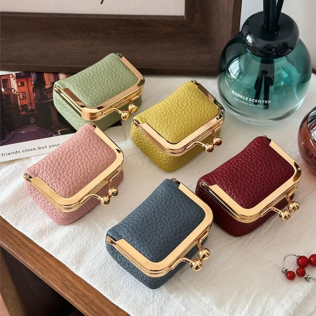 Litchi Grain Mini Bag, 2 Sizes Available, Retro Metal Kiss Lock, Portable Jewelry Pouch for Rings, Earrings & Necklaces Coin Pur