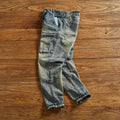 Machete splicing motorcycle jeans men's American vintage wash to make old slim small straight leg cargo denim pants